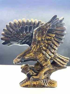 1pc Natural Tiger's eye Quartz Hand Carved Eagle Skull Crystal Reiki Decor Gift