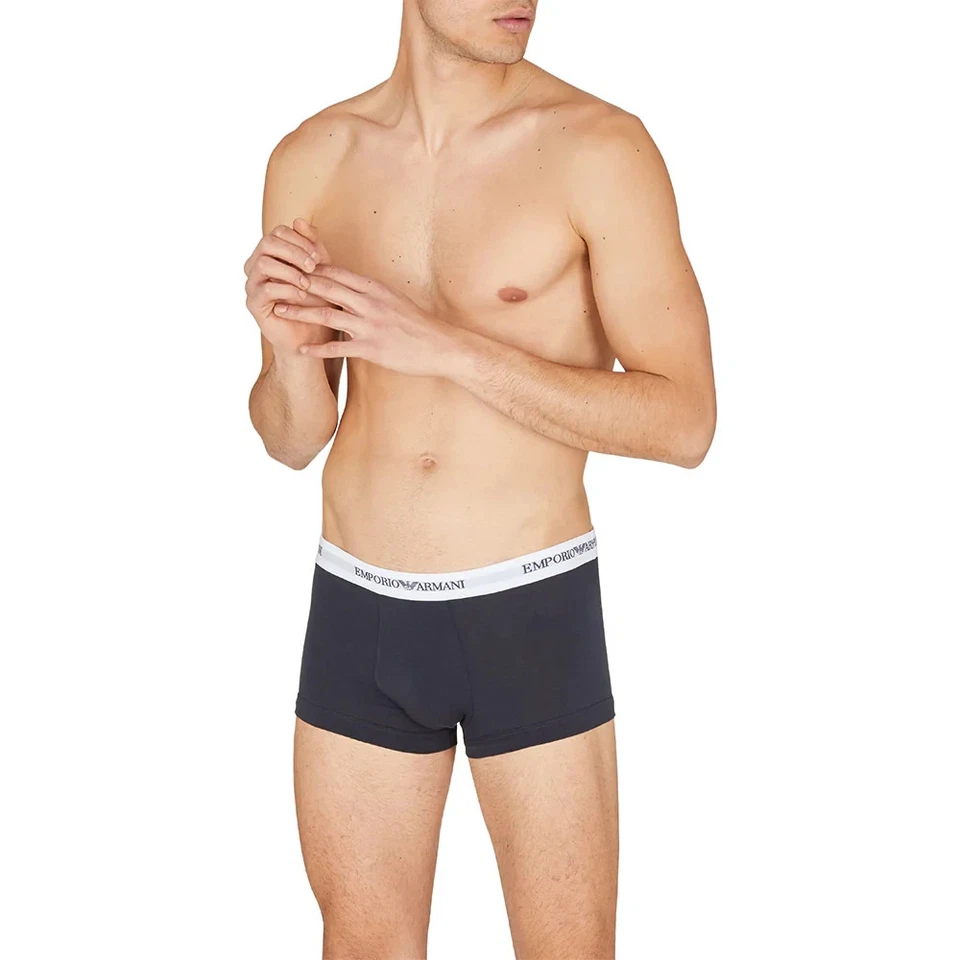 Emporio Armani L13108 男式 2 件装海军蓝白色弹力棉质行李箱 M 码 — 第 4/4 张图片