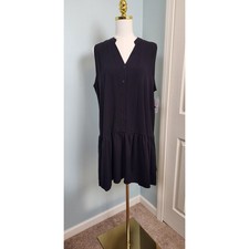 Nine West Women's Black Sleeveless Button Front Ruffle Hem Dress Size XL- NWT
