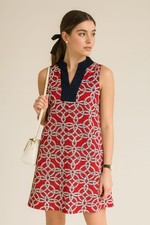 Women's Talbots Mini Dress Petite SP Red Navy Rope Print