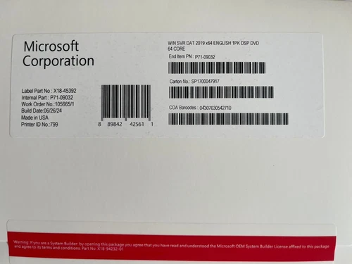 Microsoft Windows Server 2019 Datacenter  64 Core DVD Sealed