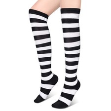 Geyoga Striped Oven Knee Socks Black and approx. 24.5 inches, White