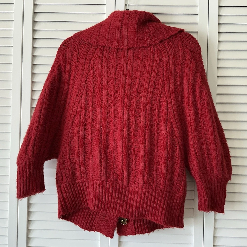 Cardigã feminino Free People tamanho S suéter vermelho gola xale robusto com nervuras boho - Imagem 4 de 4