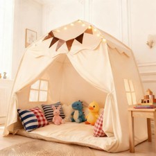 Large Play Tent Kids Teepee with Flags & Star Lights Child In/Outdoor Play House