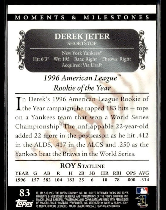 L18,566 - 2007 Topps Moments and Milestones #83-83 Derek Jeter /150 - Image 2 of 2