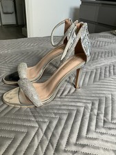 Ladies Silver Strappy Heels Size 6