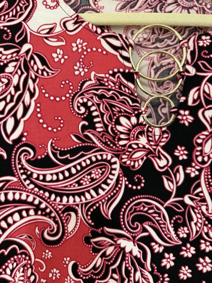 Blusa túnica Susan Graver para mujer grande rosa cachemira manga 3/4 anillos dorados Foto 3 de 4