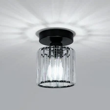 Round Crystal Ceiling Light Fixture, Small Semi Flush Mount Ceiling Light, E2...
