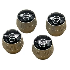 MINI Cooper Emblem Logo Black Tire Valve Stem Caps Set of 4 Machined Aluminum