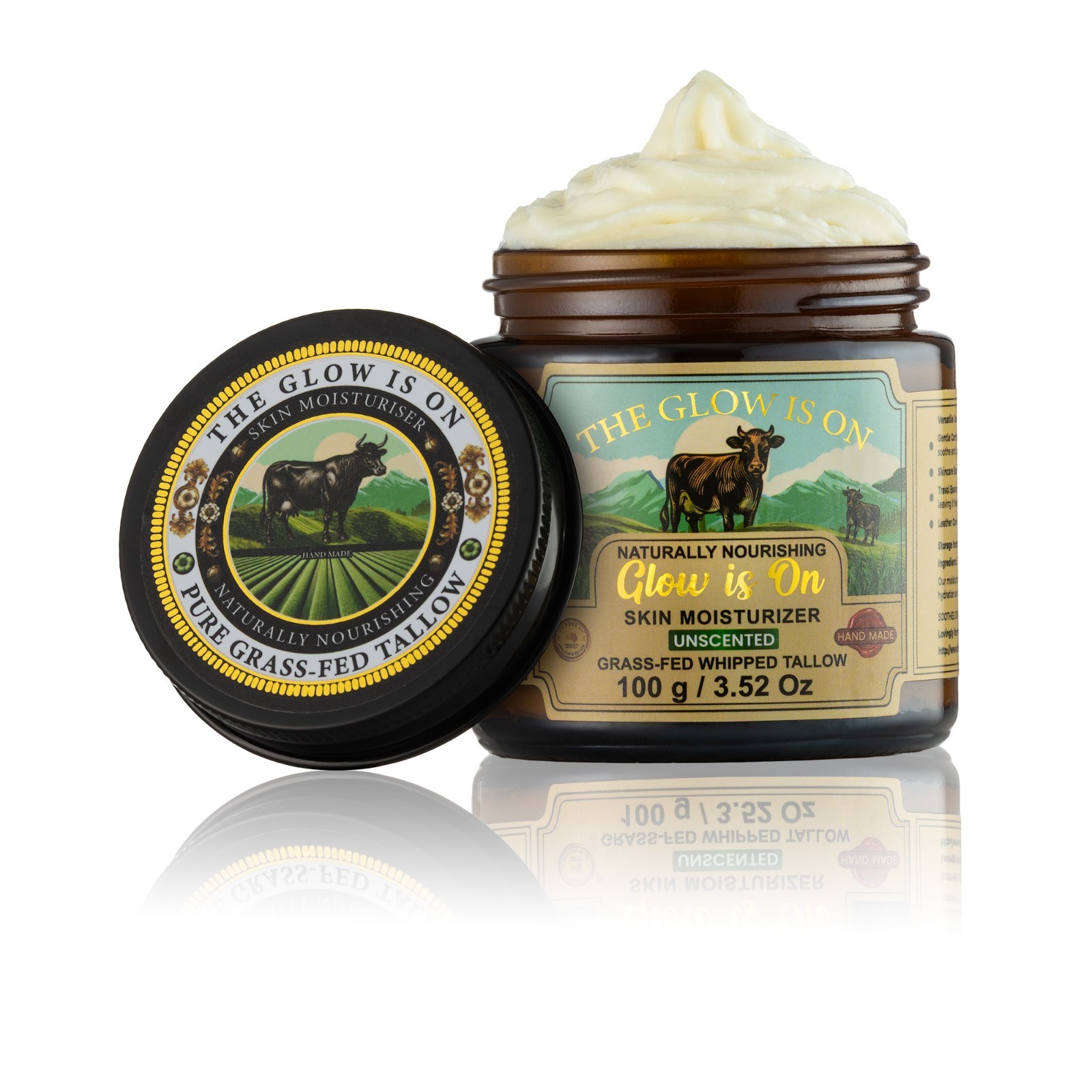 The Glow is On Unscented Grass-Fed Tallow Skin Moisturiser 100g