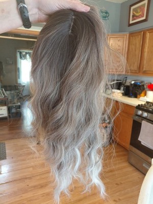 Topper piece gray silver light blond wavy clip-in layered synthetic for women