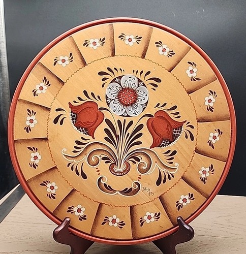 Norwegian Hand-painted RoseMaling Wooden Plate. Vintage. Signed 1997