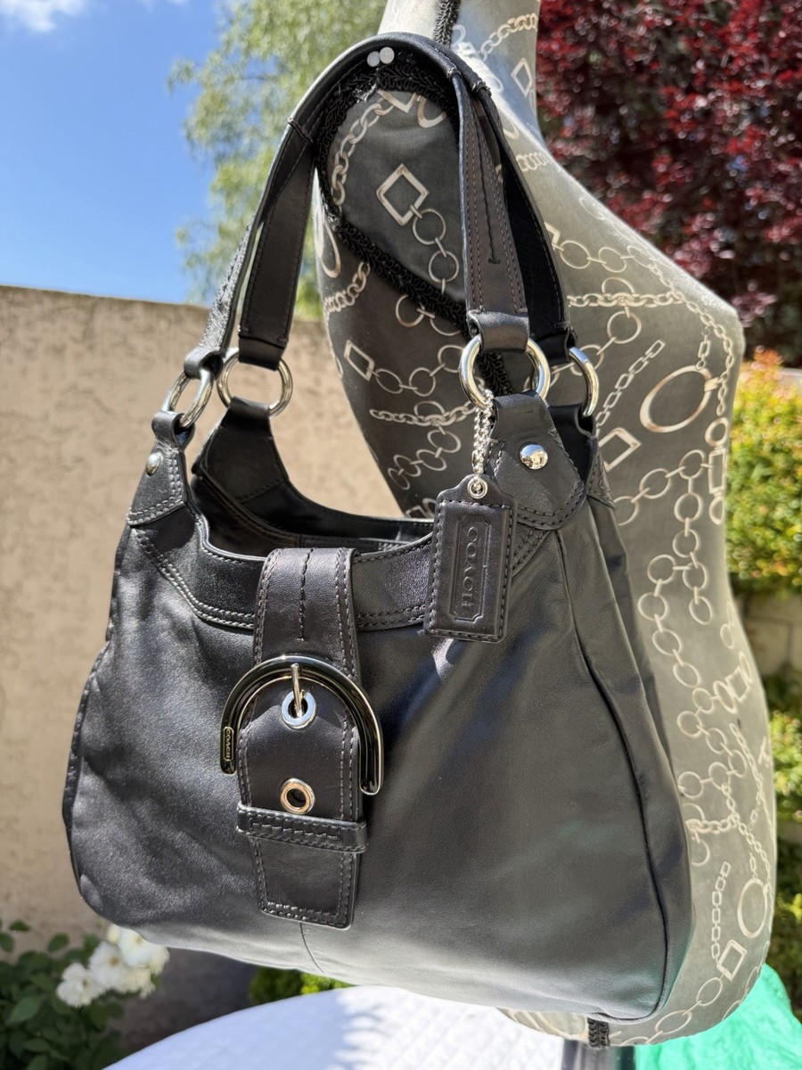 バッグ Coach Soho Lynn F15527 Hobo Bag Black Vintage Y2K COACH Soho Lynn Black Leather Hobo Buckle Flap