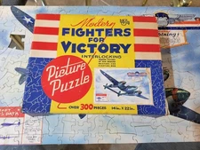 VINTAGE 1940s JAYMAR MODERN FIGHTERS FOR VICTORY PUZZLE - P38 LIGHTNING - WWII