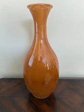 16” Tall Orange Swirl Glass Vase with White Swirl Inside - Spain