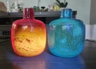 Blenko Amberina Smooth And Blue Crackle Glass Bud Vases