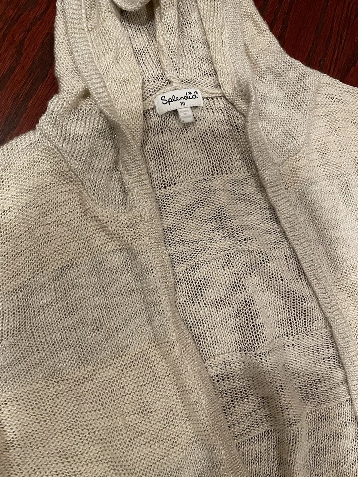 Espléndido cárdigan abierto tejido brillante con capucha para niñas 7 años Foto 2 de 4