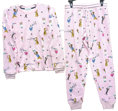 PJ Salvage Women's Large Blush Woof Knit Pajama Set O4
