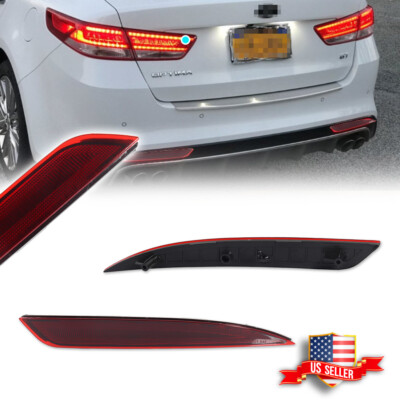 2PCS Red Lens Rear Bumper Bar Reflector Light Kit For 2016-2018 Kia Optima K5