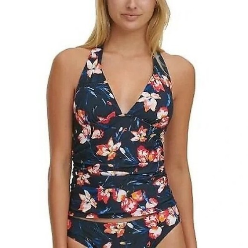 Tommy Hilfiger Navy Coral Water Iris Floral-Print Tankini Swim Top XS NWT - Picture 2 of 8