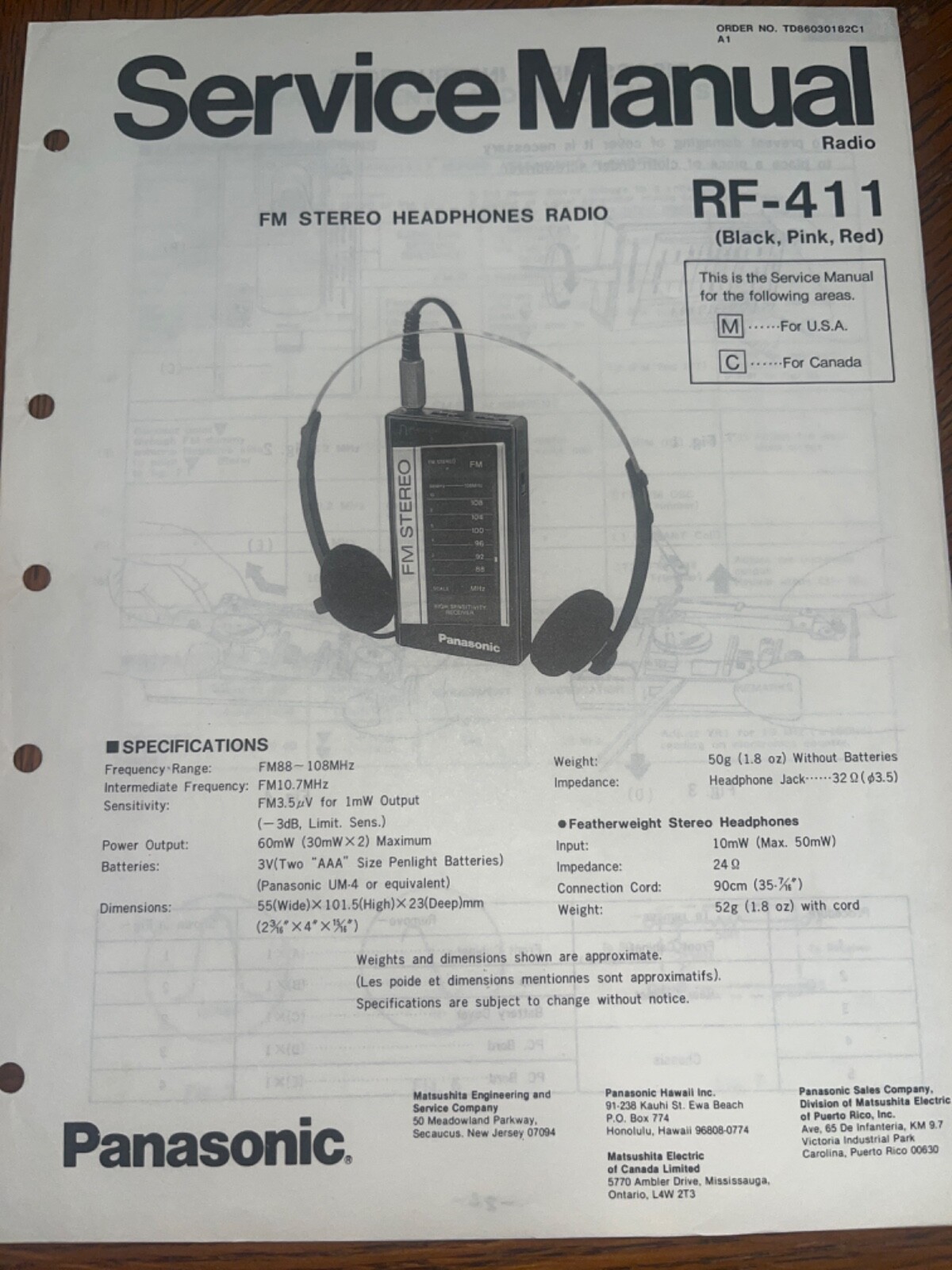 Radio Rf41 Panasonic Es?Rf41 Operating Instructions Manual – FUJWM