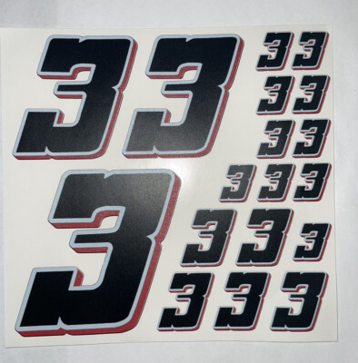 Matte Black-w/  White Outline Red Shadow #3 s Racing Numbers Vinyl Rc Box L3