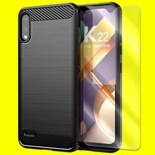 Bundle of Clear Screen Protector Carbon Fiber Case f LG K22 LM-K200TM Cell Phone