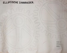 Technische Handzeichnung elliptische Zahnräder Ingenieur Zeichnung um 1880 ! 