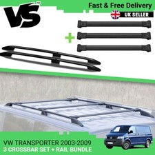 FOR VW TRANSPORTER T5 LWB- BLACK ROOF RACK RAILS AND 3 X BLACK CROSS BAR LWB 