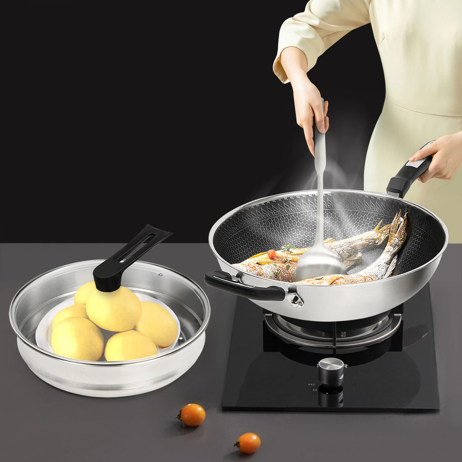 Nonstick Cooking Honeycomb Wok Pan w/Lid Steamer Pot Gas Cooktop Stainless Steel
Opens in a new wind
