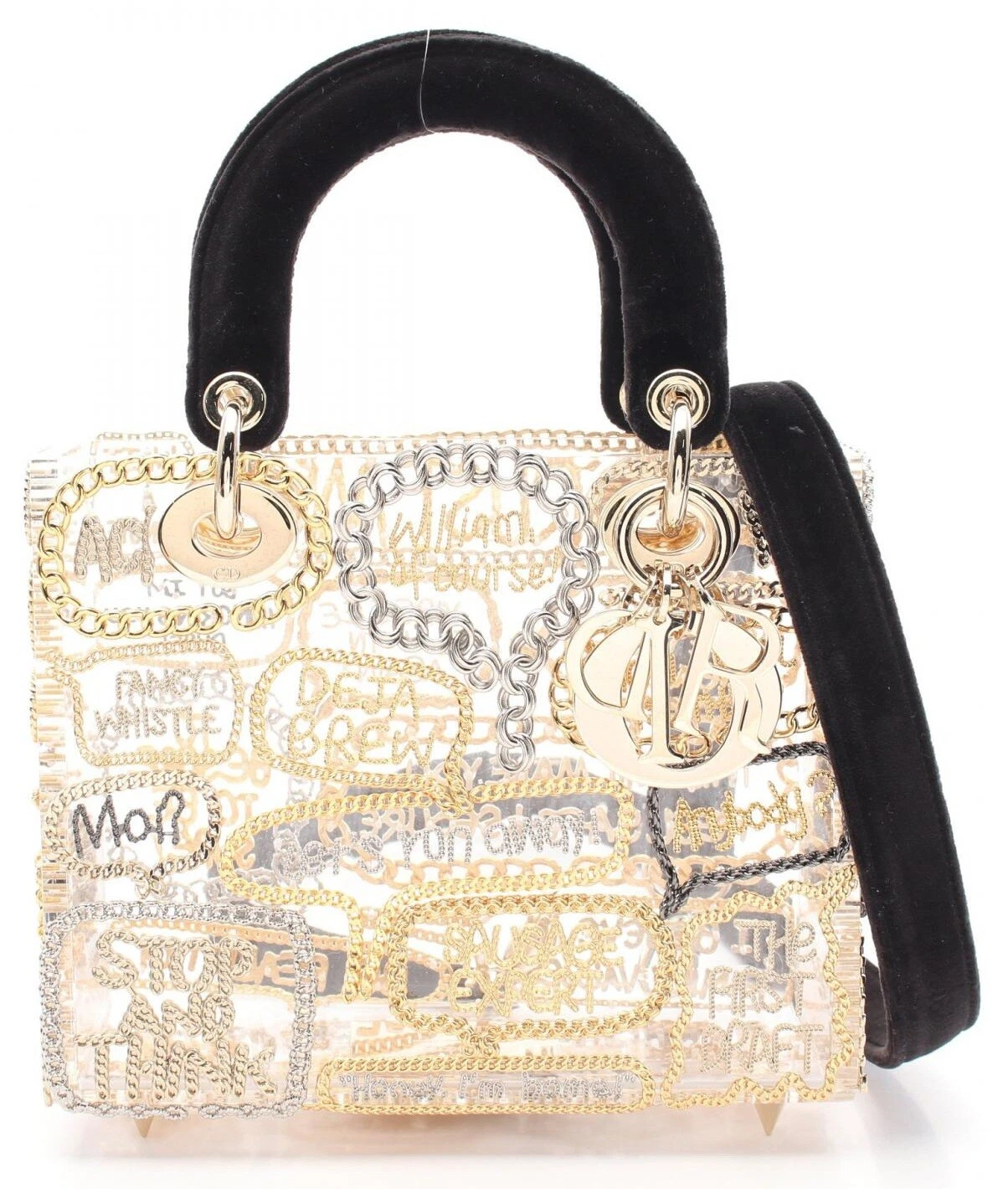 Sac à main Christian Dior x Xu Then Lady Dior, tissu et verre, transparent/or/noir