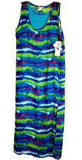 Amanda Lane Women's 14 Multicolor  Maxi Striped Watercolor Lined Tank Dress New