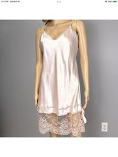 Vintage Large Lady Cameo Chemise Nighty Slip Dress Silky Pink Wide Lace OS Robe