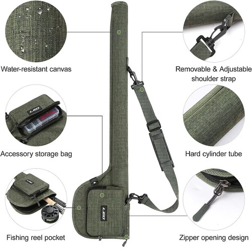 Canvas Fly Rod And Reel Case 4 Piece 9ft Fly Fishing Rod Travel Cases Hard Case - Picture 5 of 13
