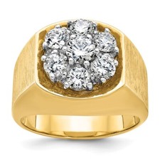 14k Two-tone Men's Polished and Satin 2Ct Diamond Cluster Ring Size 10