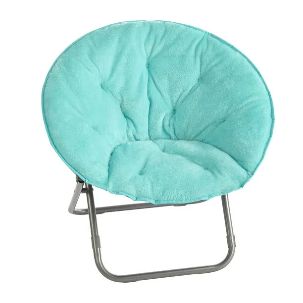 Fur Faux Chair Folding Steel Frame Portable for Living Room Bedroom - Image 2 of 4