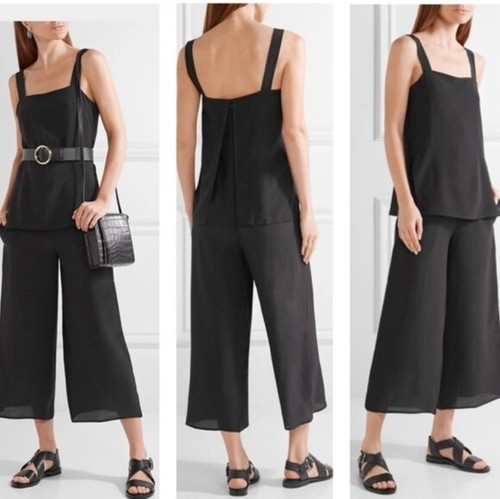 THEORY Women Jumpsuit Size 10 Black Faley Mosaic 100% Silk Sleeveless 68-10