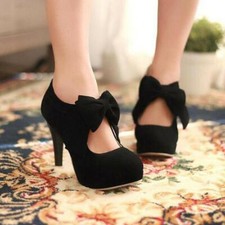 Women Wedding Party Back Zipper Bowknot High Heels Pumps Court Shoes Plus Size