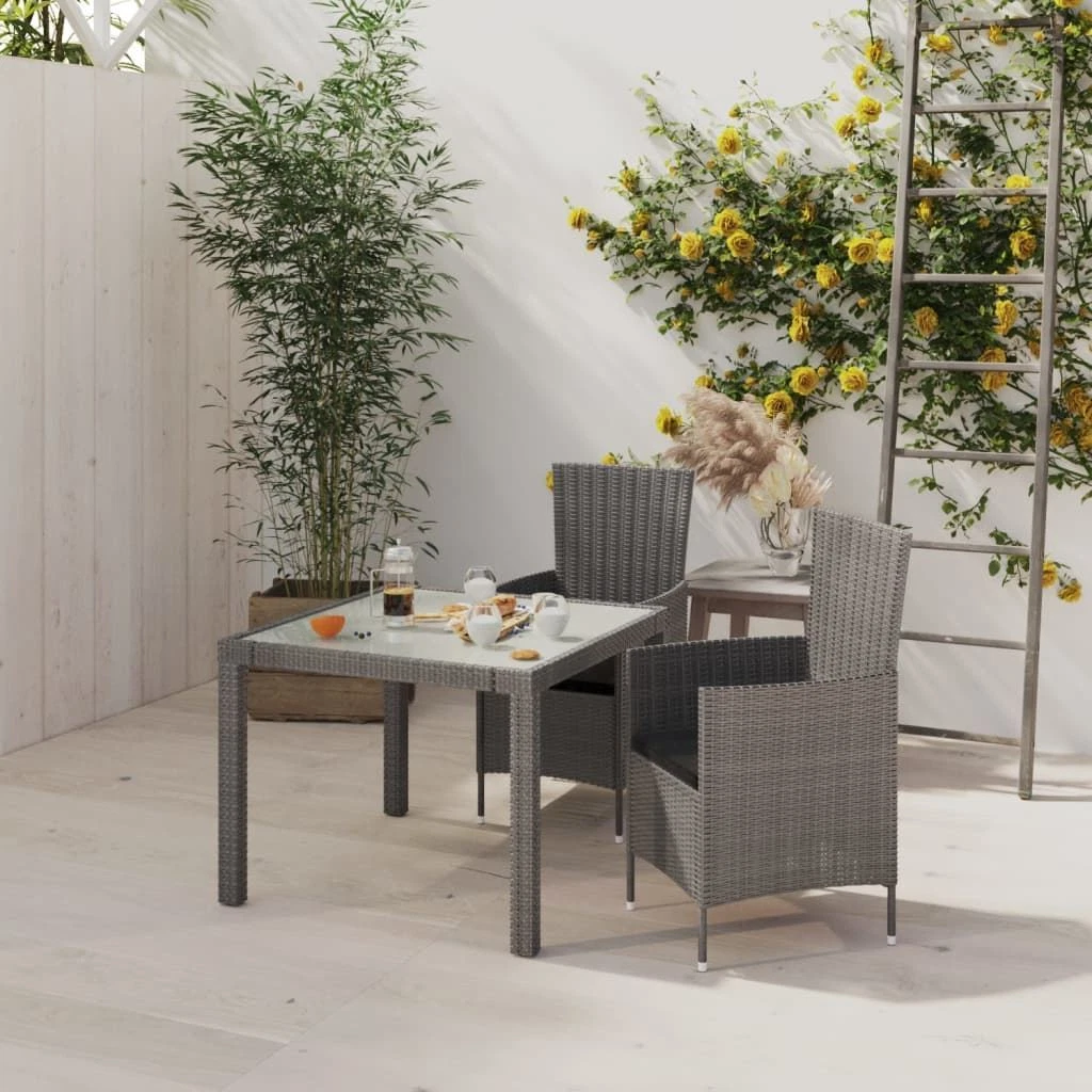 2 Person Outdoor Dining Set With Cushions PE Rattan Grey Garden