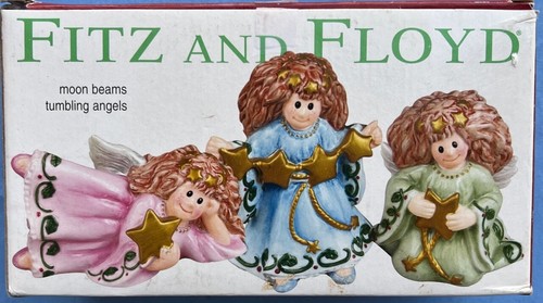 Fitz & Floyd Moon Beams Tumbling Angels Ceramic Figurines Set of 3 New in Box - Picture 4 of 13