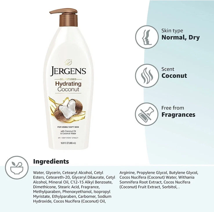 6X Jergens Oil Infused Hydrating Coconut Dry Skin Moisturizer 16.8 oz each - Image 4 of 4