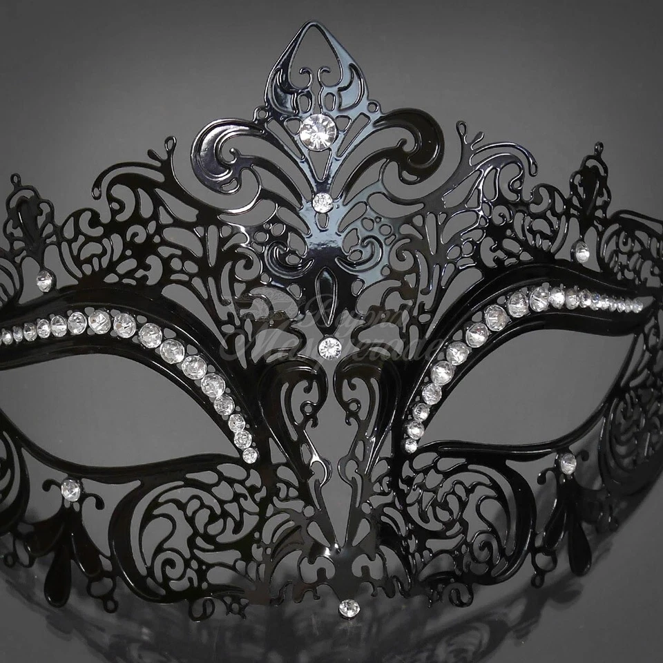 Máscara veneziana feminina elegante luxo filigrana metal corte a laser [preta] - Imagem 4 de 4