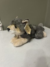 Miyoni By Aurora Gray Wolf Plush Stuffed Animal Toy Laying Down