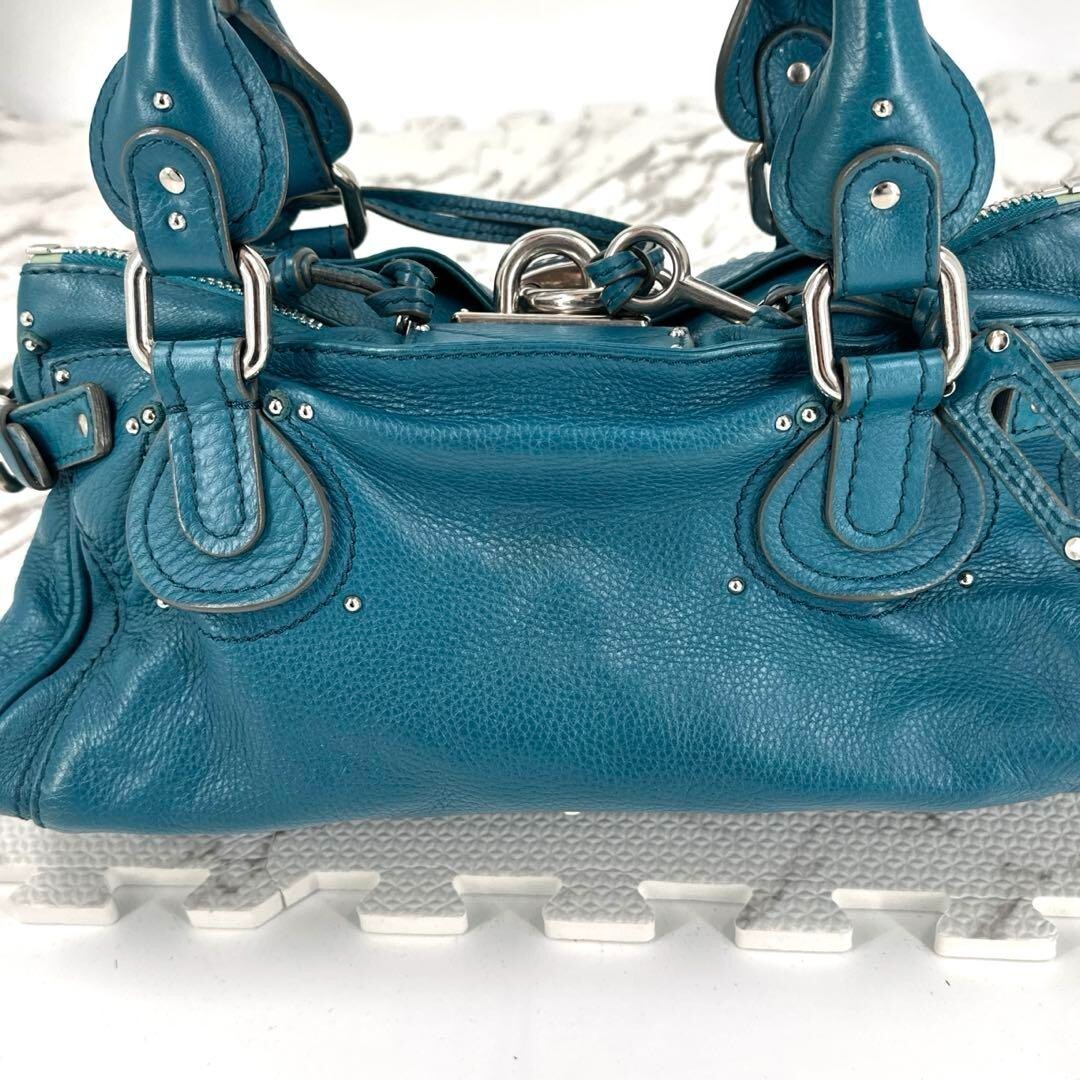 Chloe Paddington Silver Padlock Key Hand Bag Blue Leather Chloe Paddington Silver Padlock Key Hand Bag Blue Leather