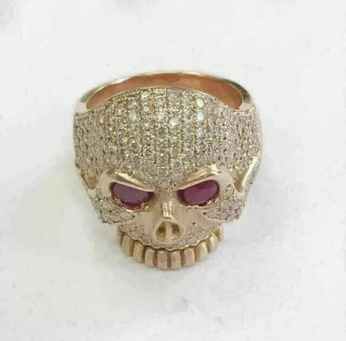 Men's Skull Ring 2Ct Round Cut Lab Created Moissanite In 14K Yellow Gold Plated - Picture 6 of 10
