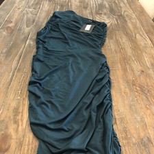 Pretty Little Thing Slinky Ruched One Shoulder Longlime Midi Dress Green UK 12