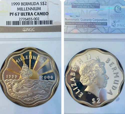2000 BERMUDA SILVER $2 DOLLARS MILLENNIUM NGC PF 67 ULTRA CAMEO RARE