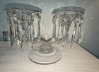 Vintage Antique Glass Candle Holder with Hanging Crystals Prisms
