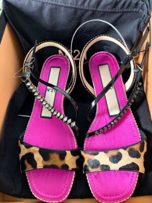 Vero Cuoio N21 Leopard Print Crystals-Embellished Sandals US 7.5 EUR 37.5