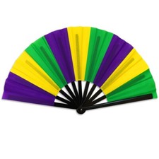 Mardi Gras Stripes X-Large Hand Fan Festival Folding Hand Fan Mardi Gras